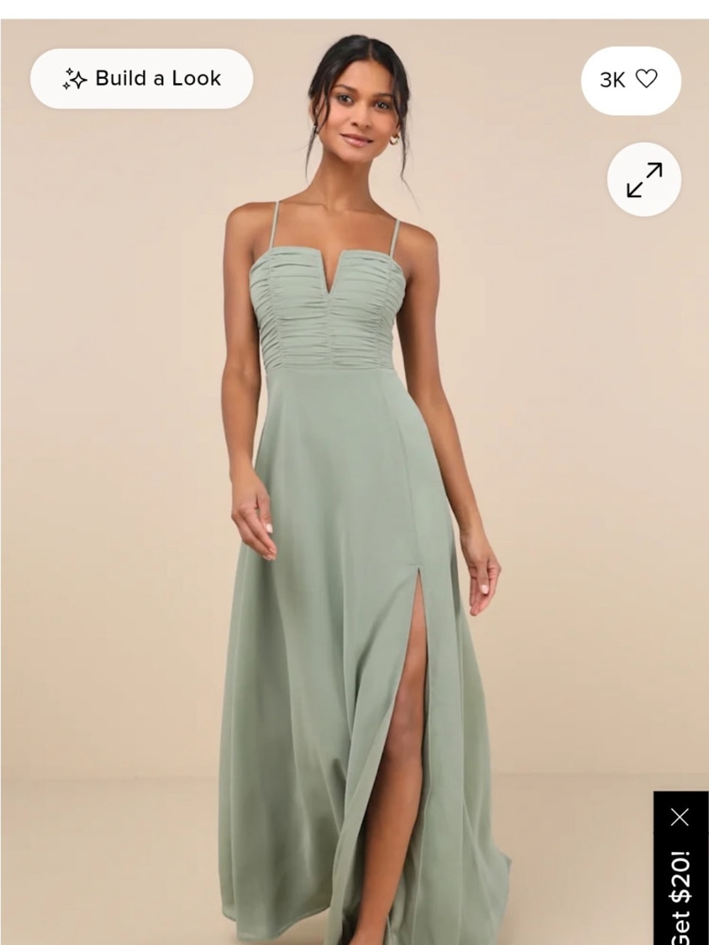 Lulu's Sage Green Strapless Ruched Bodice Maxi with High Side Slit